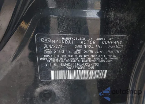 2017 Hyundai Elantra Value Edition из США, поврежденный, VIN KMHD84LF5HU237262